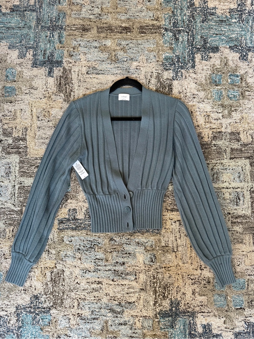 Wilfred Slate Blue Ribbed Cropped Cardigan